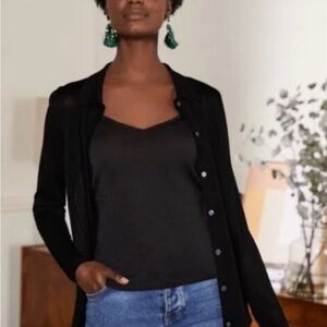 Boden Black Sheer Sparkly Shimmer Button Up Shirt Holiday Party Blouse 8